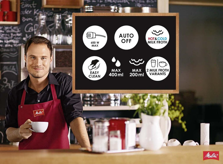 Melitta, Milchaufschäumer, Für kalte und warme Milch, Cremio, Schwarz, Schwarz