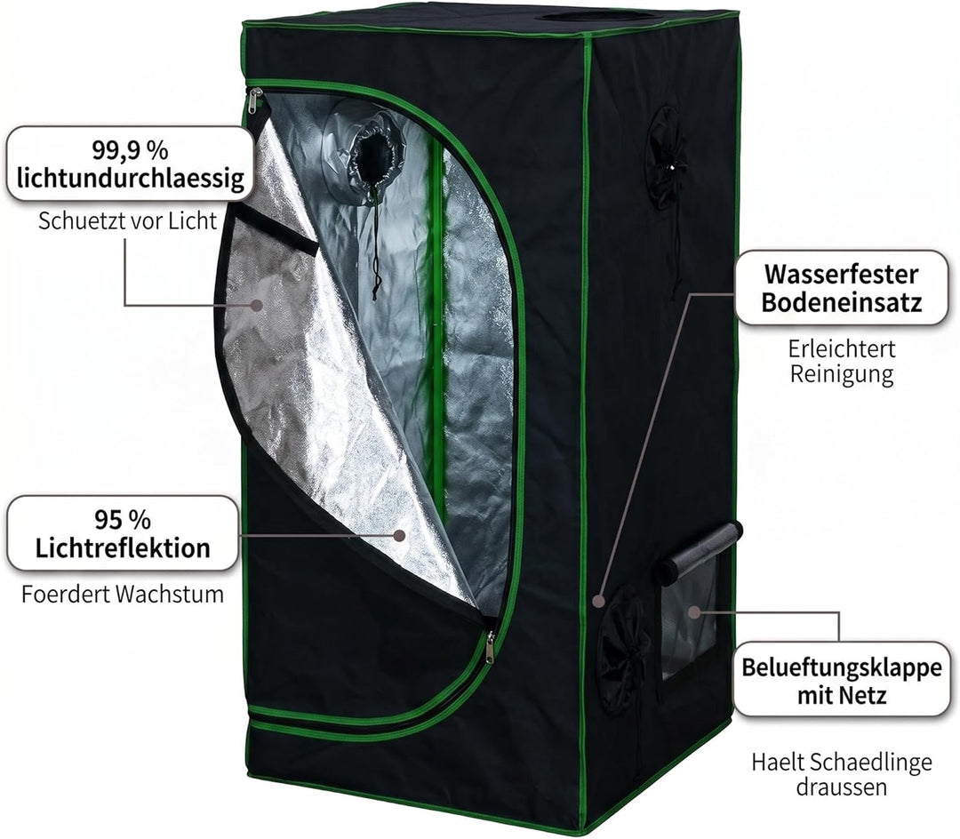 Mucola Growzelt 120x60x180 cm Set mit 3-in-1 Messgerät Zuchtzelt für Hydrokulturen zur Pflanzenzucht