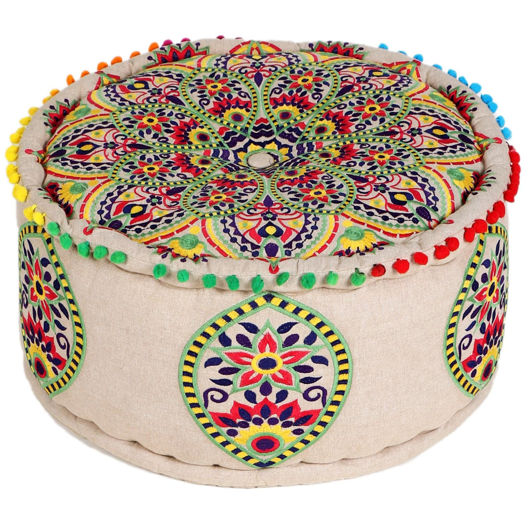 MARRAKESCH Pouf Hocker aus Baumwolle Hakika Inklusive Füllung ø 50cm Rund Bodenkissen als Orientalis