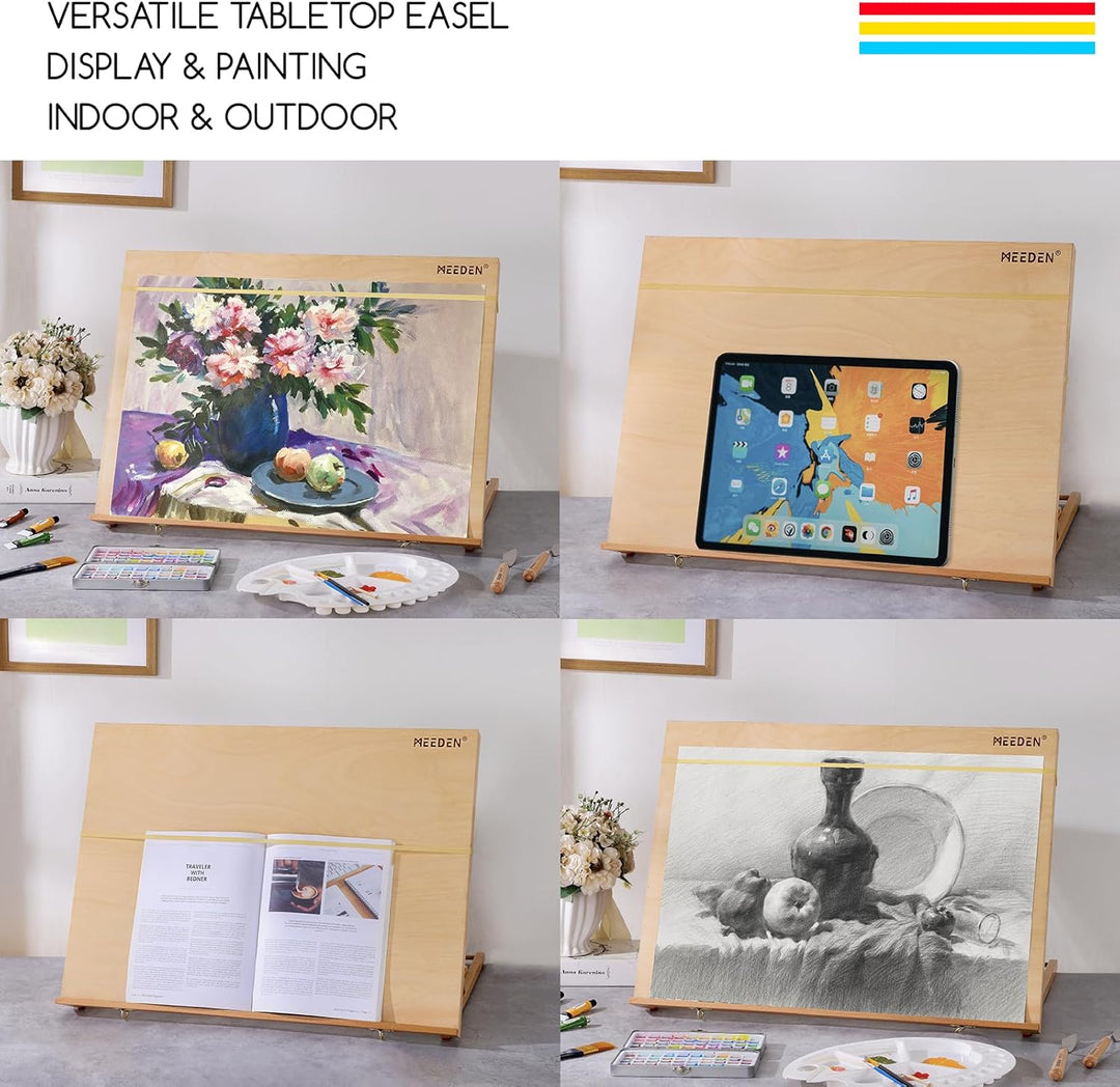 MEEDEN A2 Tischstaffelei Holz, 66x49 cm Verstellbare Staffelei Tisch aus Deutsche Buchenholz, Faltba