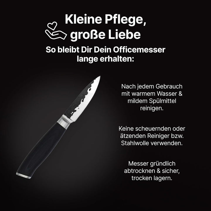 FIVI Officemesser LUCA | 9 cm | Kleines Küchenmesser aus deutschem Edelstahl mit Hammerschlag | Pakk
