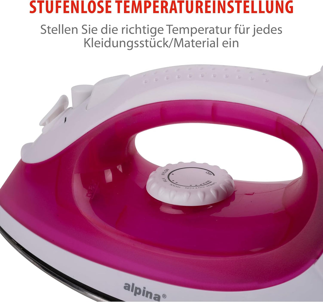 alpina Dampfbügeleisen - Dampfglätter 2000W - Bügeleisen mit Dampf- und Wassersprühfunktion - Einste