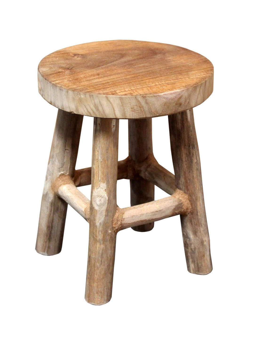 Spetebo Teak Blumenhocker 22 x 17 cm rund - natur/mittel - Holz Pflanzen Hocker mit 4 Füssen - Echth