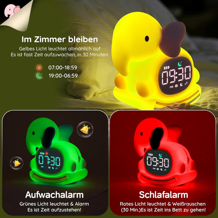 Yiliaw Rosa Elefant Kinderwecker mit Nachtlicht – Schlaftrainer & Aufwachuhr, wiederaufladbare Silik