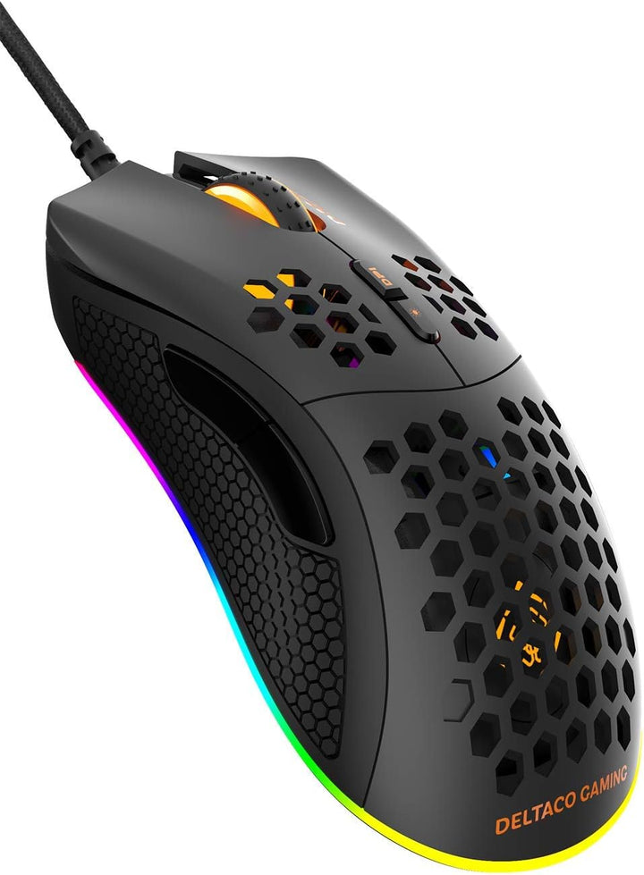 DELTACO GAMING-Maus, Ultraleicht, RGB, anpassbar, 7 programmierbare Tasten mit Software, Gaming-Maus
