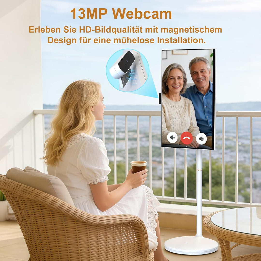32 Zoll 4K Smart Portable TV | Touchscreen-Monitor auf Rädern | EDLA-Zertifiziert & Android 14 | 8+1