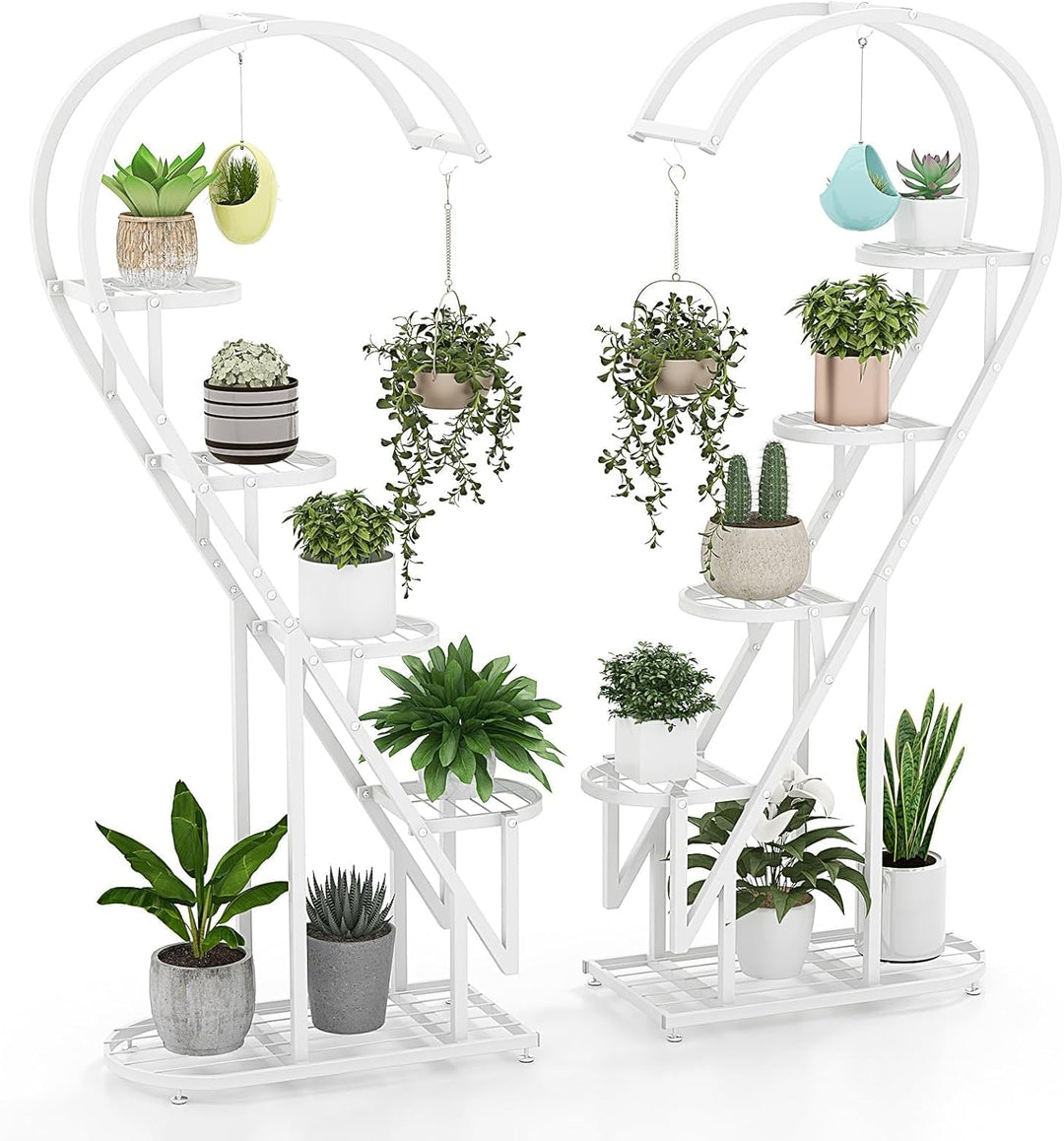 RELAX4LIFE 5-stufiger Pflanzenständer Metall, Blumentreppe Herzförmig, Pflanzenregal mit 4 Haken, Bl