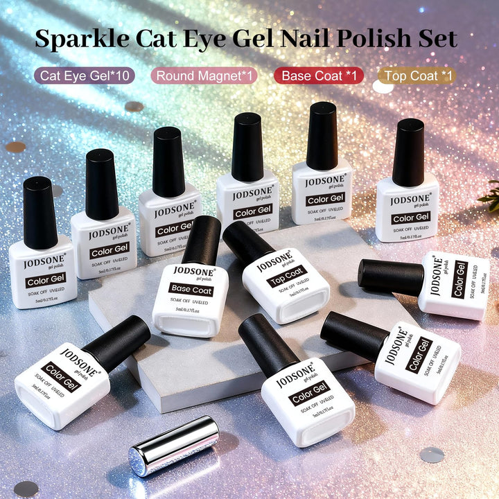 JODSONE Cat Eye Gel Nagellack-Set - 10 Farben mit Magnet Cat Eye Gel Nagellack Sparkling-CE, Sparkli