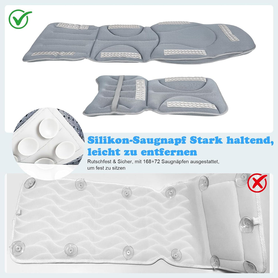 2 In 1 Badewannenkissen Ganzkörper 139*45cm+69*45cm,Mit Kinderbadekissen | Abnehmbares,Mit Saugnäpfe