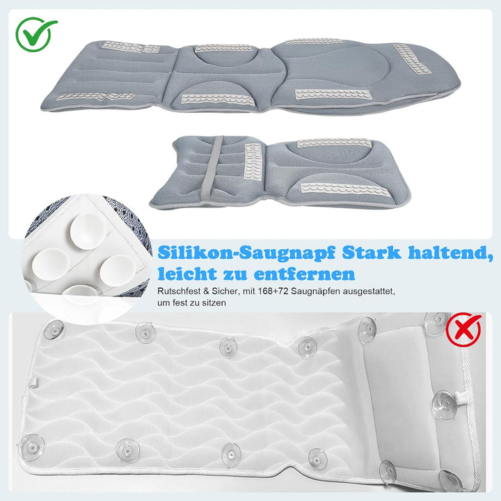 2 In 1 Badewannenkissen Ganzkörper 139*45cm+69*45cm,Mit Kinderbadekissen | Abnehmbares,Mit Saugnäpfe