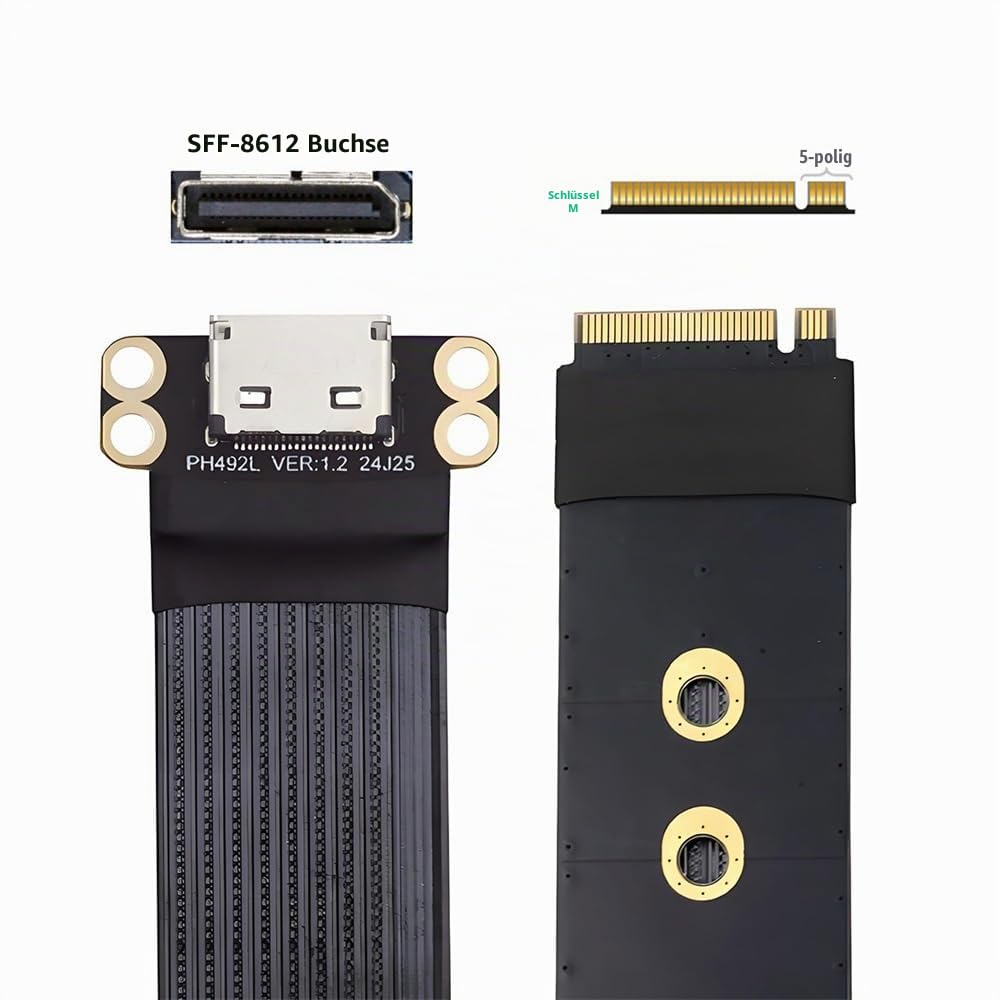 xiwai M.2 M-Key 2280 NGFF PCI-E4.0 auf Oculink SFF-8612 SFF-8611 Hostkabel 15 cm für NVME U.2 SSD eG