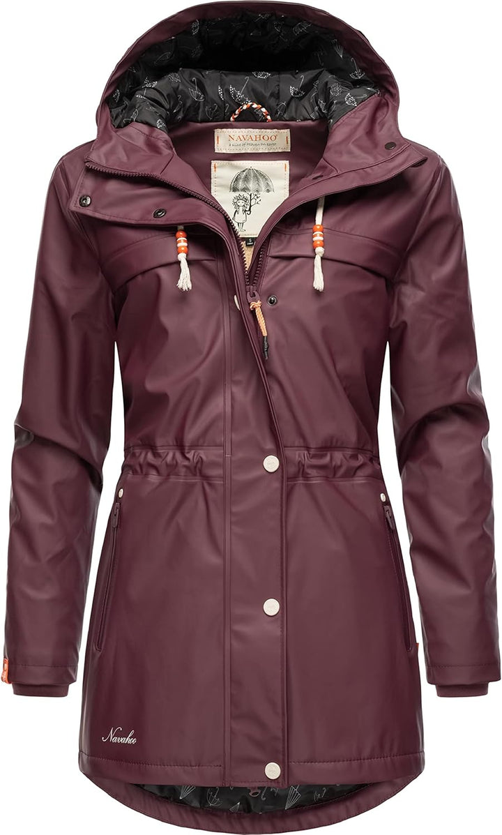 Navahoo Damen Übergangsjacke Regenmantel wasserdicht lang warm gefüttert mit Kapuze Rainy Forest XS-
