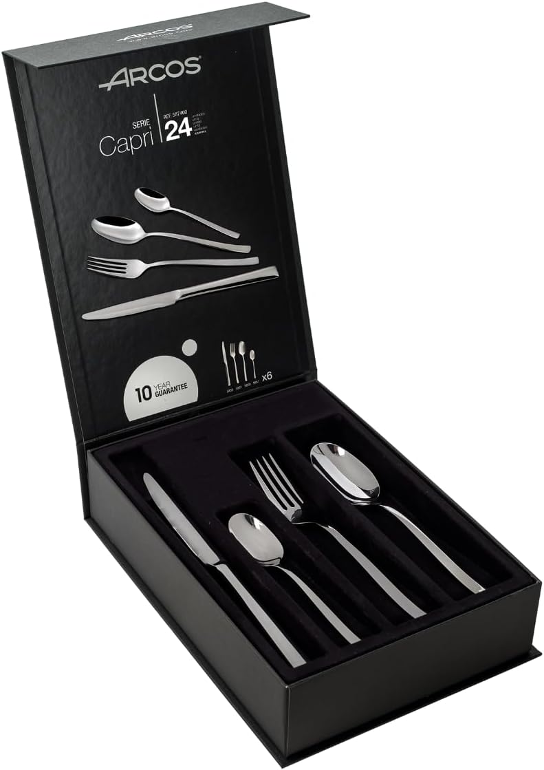 Arcos Serie Capri - Geschenkbox Besteck-Set 24 Stück (6 Messer + 12 Löffel + 6 Gabel) - Monoblock au