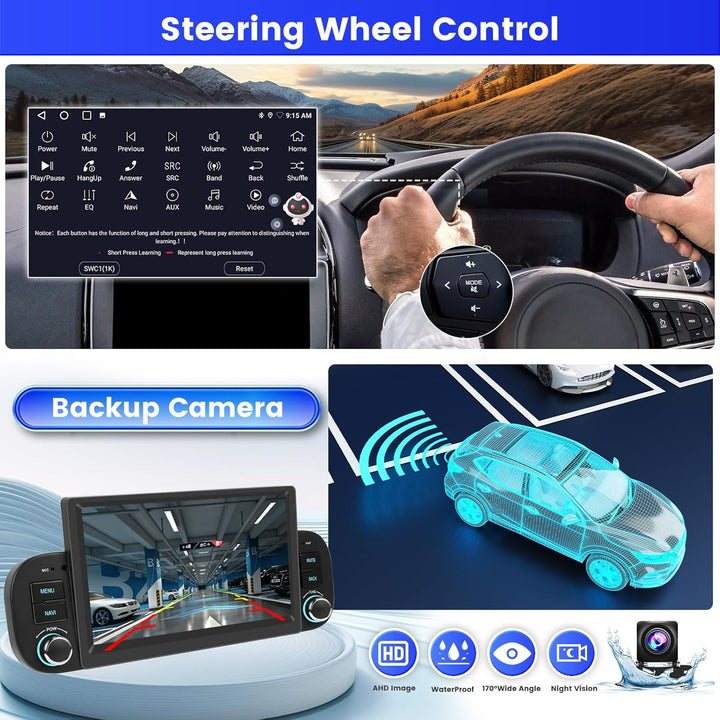 Android 15 Radio für FIAT Panda 2013-2020 2+64G mit Wireless CarPlay Android Auto, 7 Zoll Bildschirm