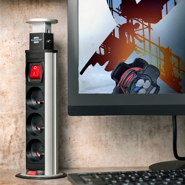 Brennenstuhl 1396201013 Steckdoseneinheit Tower Power, 3-Fach, USB 3 PRISES 2M- 2xUSB Anthrazit, 3 P