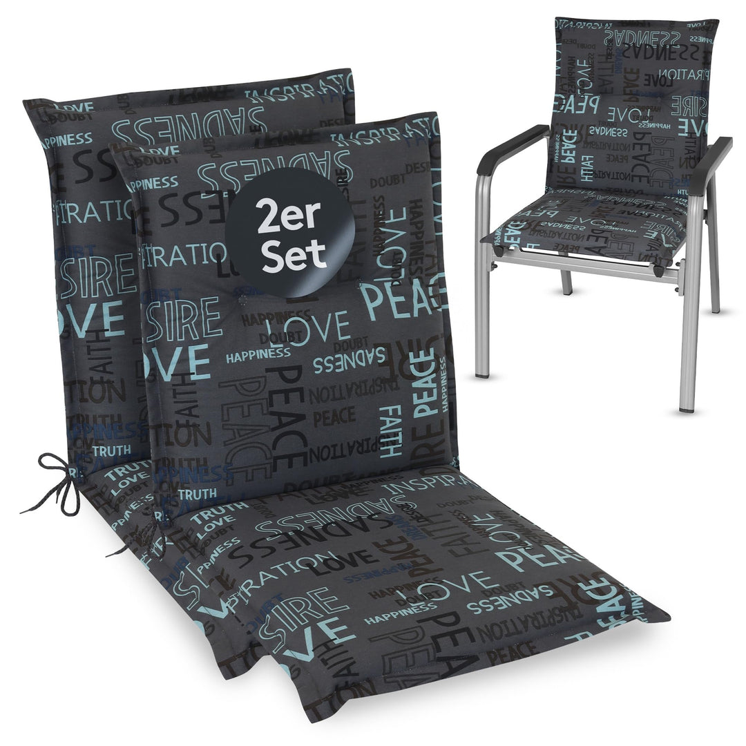 LILENO HOME Gartenstuhl Auflagen als [2er Set - Niedriglehner] in Letters Anthrazit - Bequeme Liegen