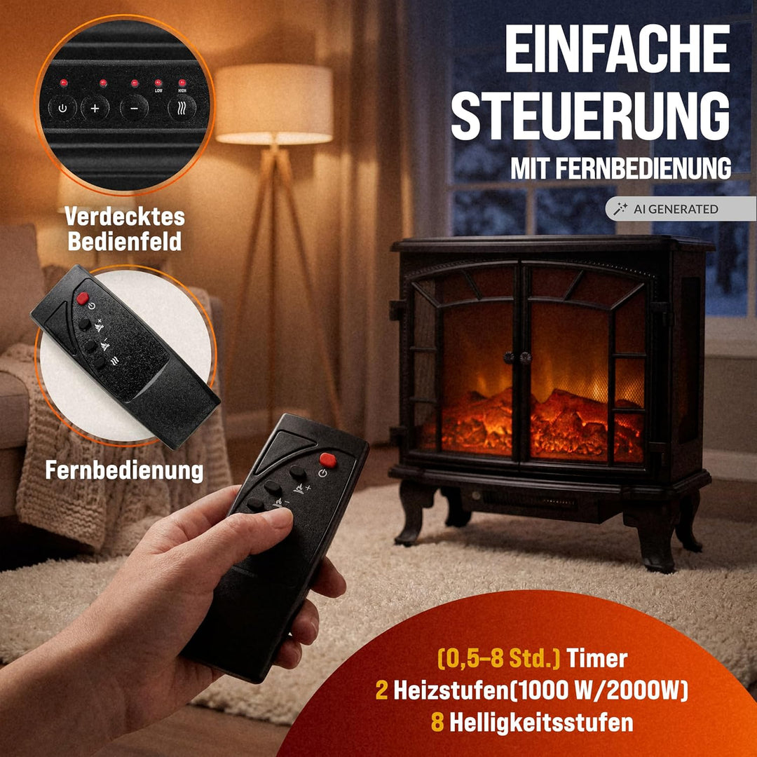 Deuba Elektrokamin Elektrischer Kamin mit Heizung Doppeltür LED Kaminfeuer Effekt Timer Fernbedienun