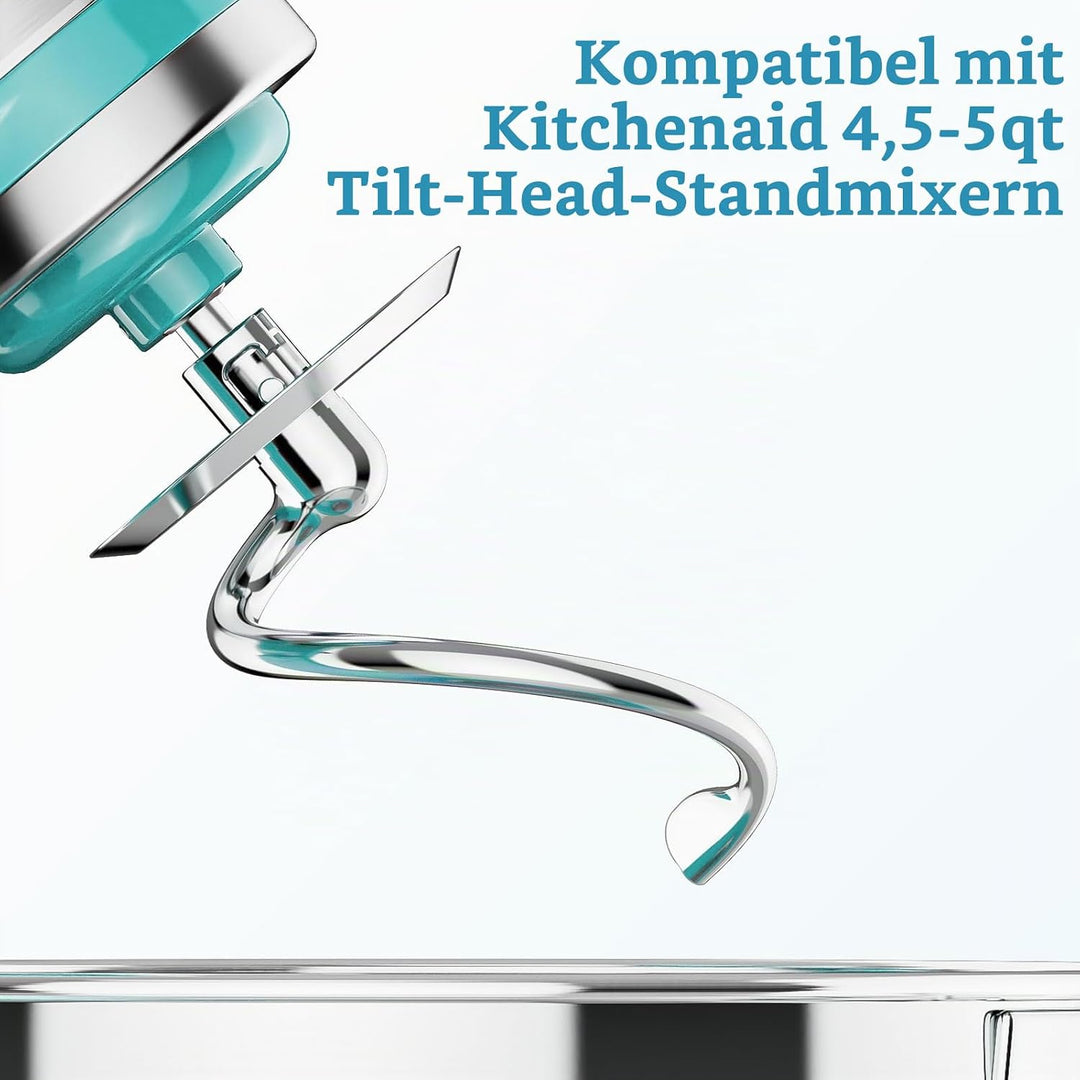 Knethaken aus Edelstahl für KitchenAid Standmixer, passend für 4,5–5 Qt Kippkopf-Standmixer-Aufsätze