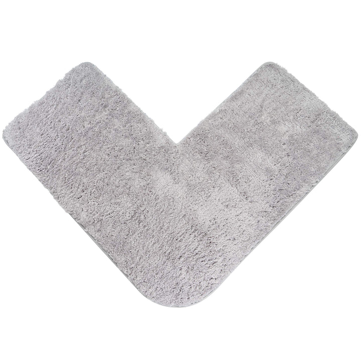 fluffy® Badteppich für Eckduschen, Hochflor aus Mikrofaser, rutschfeste Unterseite (L-Form | Innenma