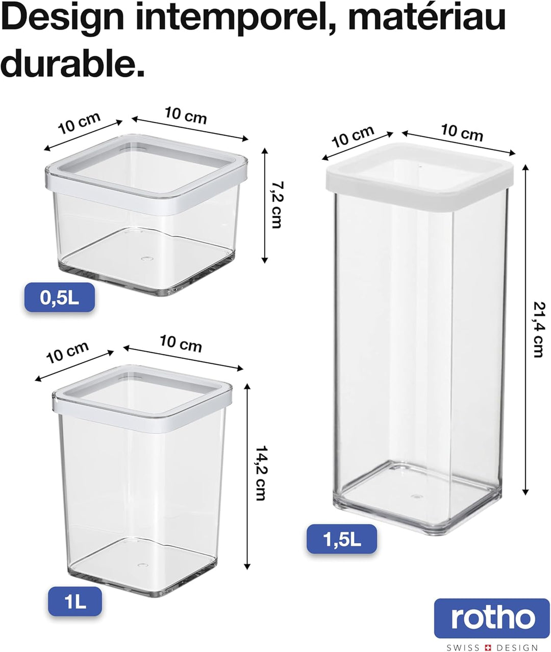 Rotho Loft 3er-Set Vorratsdosen verschiedene Grössen, lebensmittelechter Kunststoff (PP) BPA-frei, t