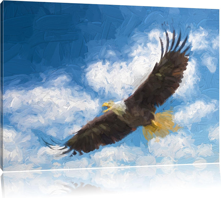 Pixxprint Fliegender Adler als Leinwandbild/Grösse: 100x70 cm/Wandbild/Kunstdruck/fertig bespannt, 1