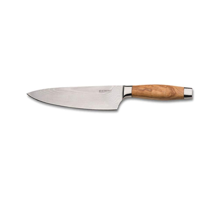 Le Creuset Kochmesser, 15 cm 18/8 Damaststahlklinge mit glattem Schliff, Olivenholzgriff, Rostfrei,