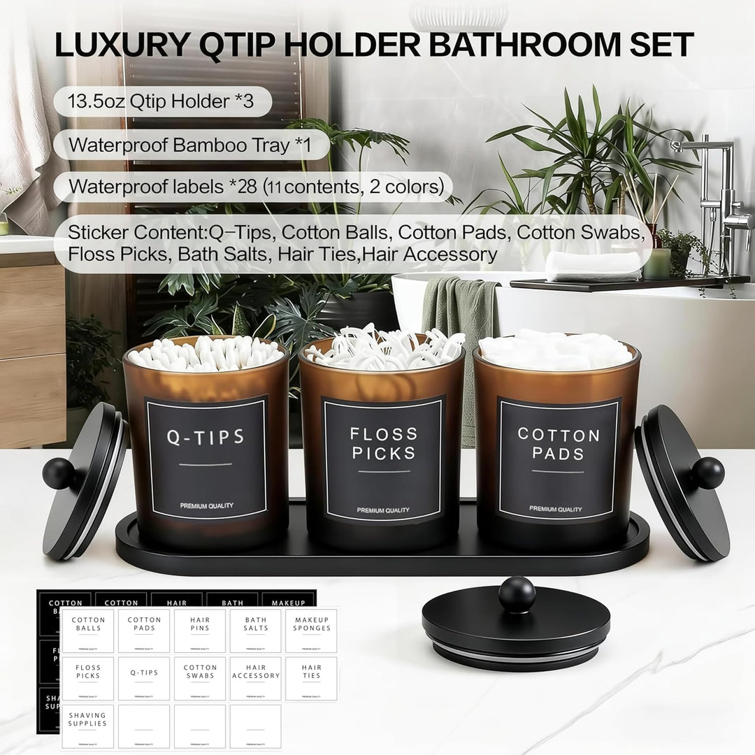 Glas Wattestäbchen Behälter, Schminktisch Badezimmer Organizer Set mit Tablett, Wattepadspender Make