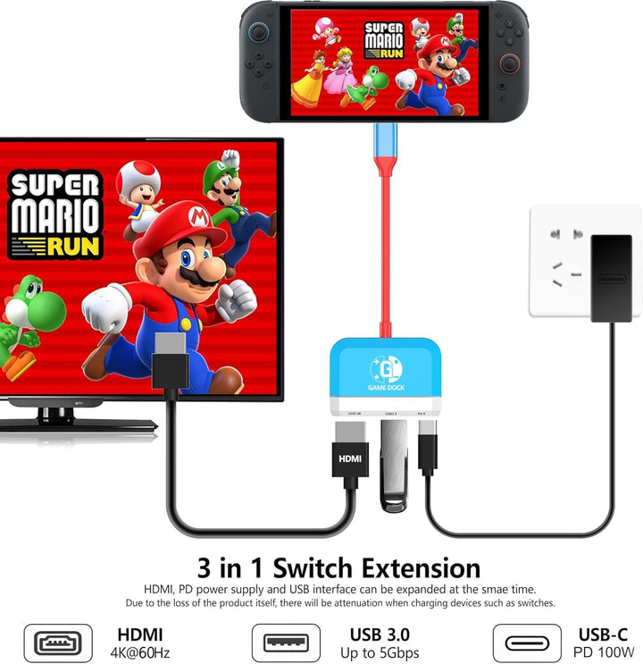 Switch Dock für Nintendo Switch/OLED Switch, 3-in-1 Mini Switch TV Dock mit 4K HDMI USB 3.0 Port USB