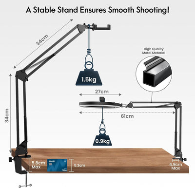 LUXSURE 10" Ringlicht mit Stativ, Flexibles Handy Stativ Ringlicht – ideal für die Erstellung von In