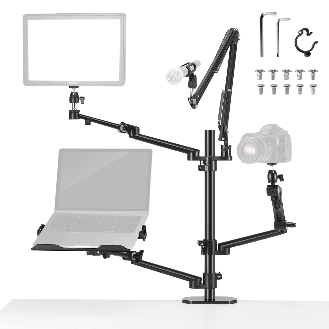 NEEWER Überkopf Kamerastativ Tischhalterung Rig mit 4 Boom Arm für Fotografie Video Licht Ring Licht