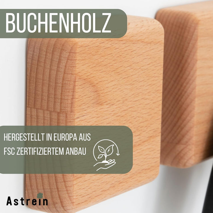 ASTREIN® | Magnetischer Schlüsselhalter | Messerhalter | Wandhalterung aus Holz | Buche | Umzugsgesc