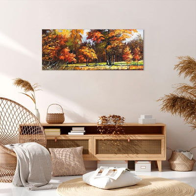 Wandbilder Dekoration Wohnzimmer Park Herbst Wasser Panorama Bilder auf Leinwand 120x50cm Leinwandbi