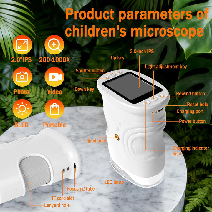 LURICO Digitales Mikroskop für Kinder | Tragbares Taschenmikroskop mit 1000x Vergrösserung & 2-Zoll