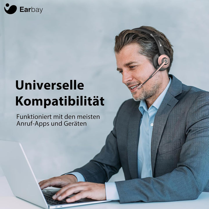 Earbay Kabelloses Headset, Bluetooth-Headset mit Mikrofon und Rauschunterdrückung & USB-Dongle, Kabe