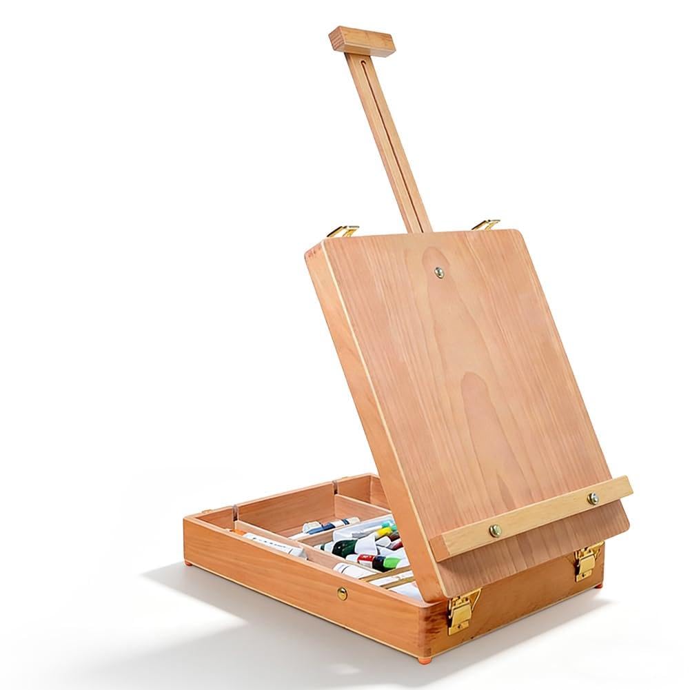 Tischstaffelei Holz, Desktop-Staffelei zum Malen aus Buchenholz, Premium-Holz-Sketchbox-Staffelei