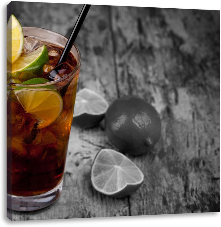 Pixxprint Cuba Libre mit vielen Limetten als Leinwandbild Quadratisch/Grösse: 70x70 / Wandbild/Kunst