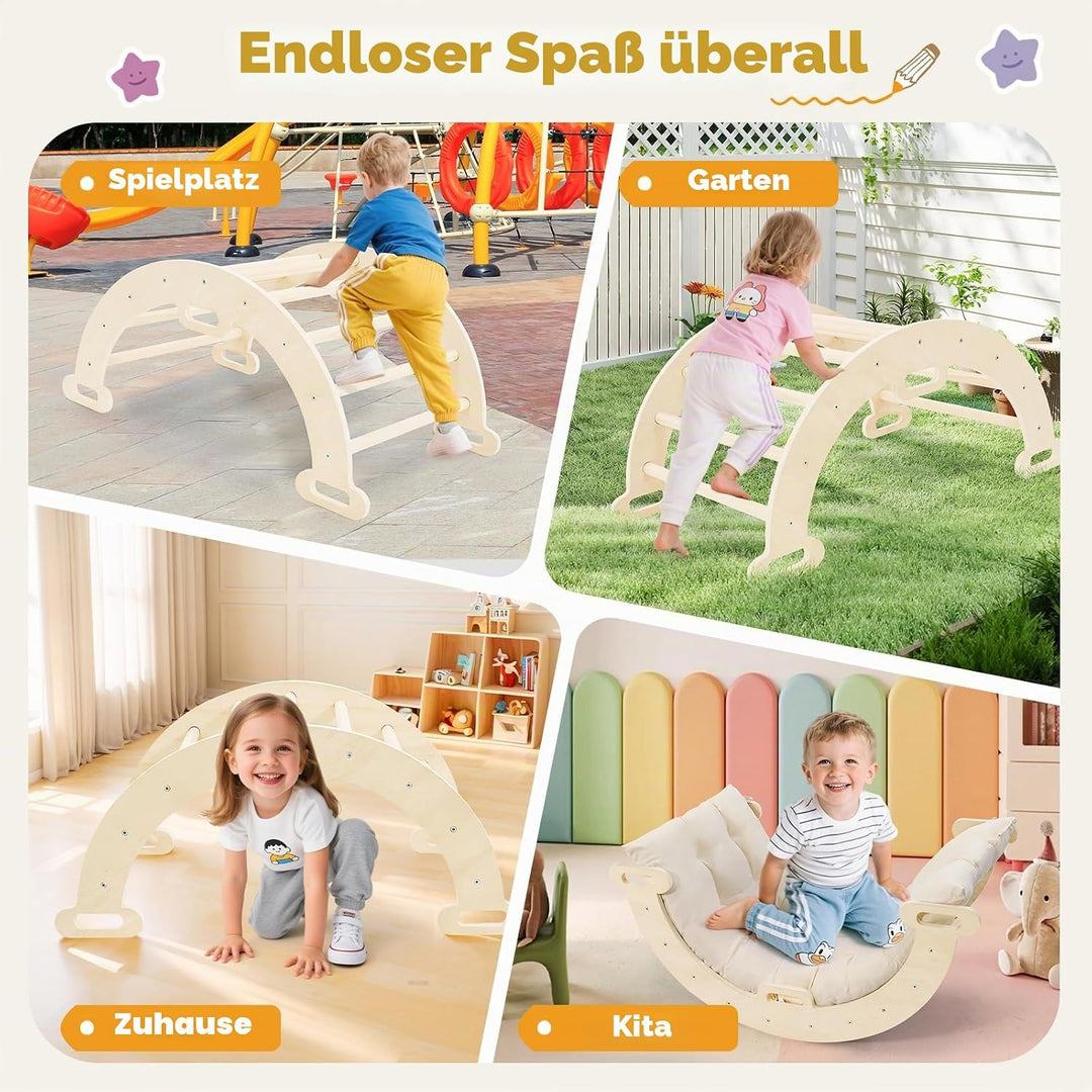 klettergerüst Indoor,Holzkletterbogen mit Weichem Kissen,Indoor Klettergerüst für Kinder ab 3 Jahre,