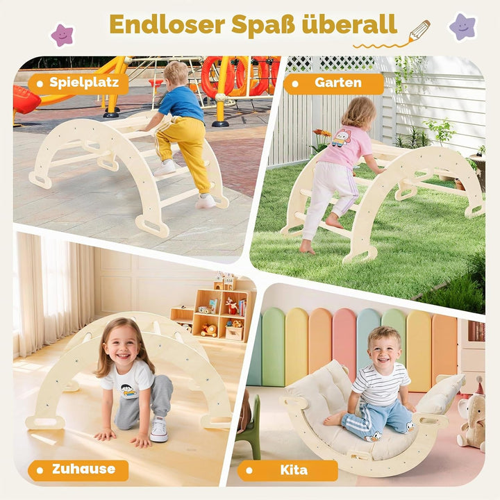 klettergerüst Indoor,Holzkletterbogen mit Weichem Kissen,Indoor Klettergerüst für Kinder ab 3 Jahre,