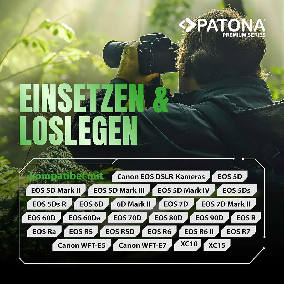 PATONA 2X Premium Akku Ersatz für Canon LP-E6N LP-E6 Battery Pack 2400mAh | Ersatzakku für EOS R5 R6