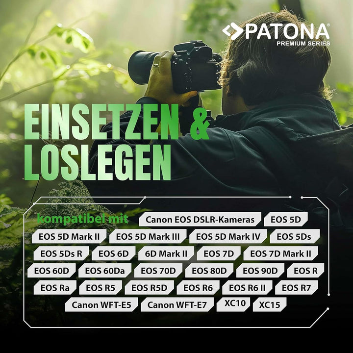PATONA 2X Premium Akku Ersatz für Canon LP-E6N LP-E6 Battery Pack 2400mAh | Ersatzakku für EOS R5 R6