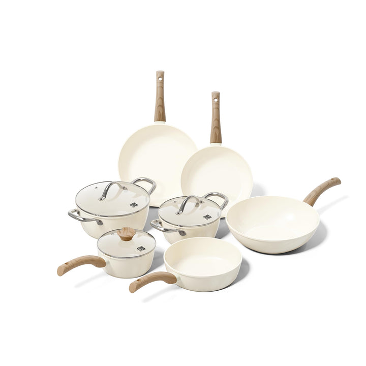 Cook & Pan - Go Ivory Topfset und Pfannenset, 7-teilig-Induktionsgeeignet-PFAS frei Keramik-Beschich