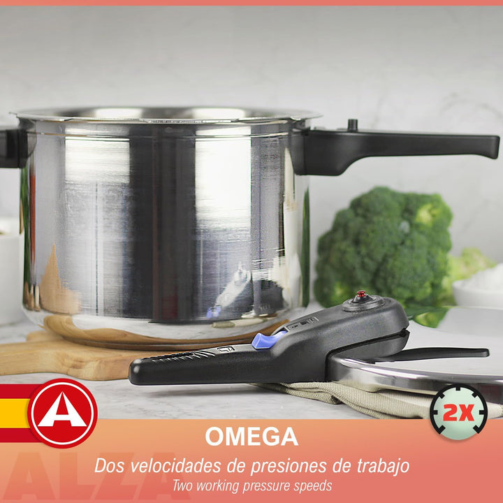 ALZA Omega Schnellkochtopf 2,5 Liter + Korb, hergestellt aus Edelstahl 18/10, für alle Herdarten, In
