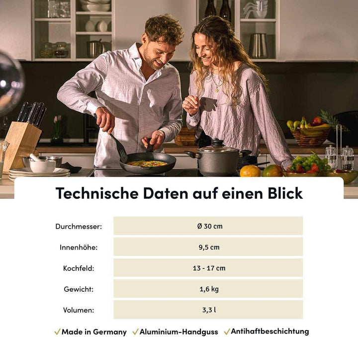 Hoffmann Wokpfanne by Bernd Zehner, Ø 30 cm, verzugsfreier Handguss, Keramikbeschichtung, Induktions