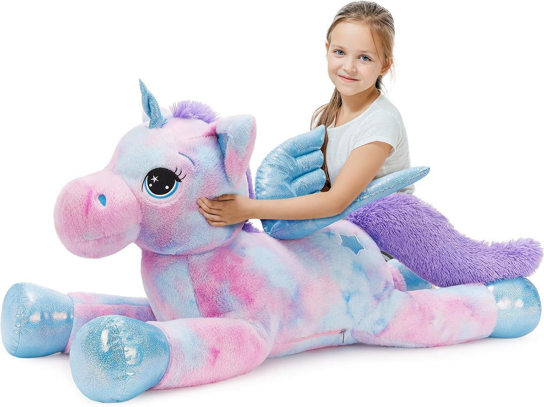 MorisMos Einhorn Kuscheltier gross XXL mit flügel, 110cm riesen Einhorn Stofftier Plüschtier, Gesche