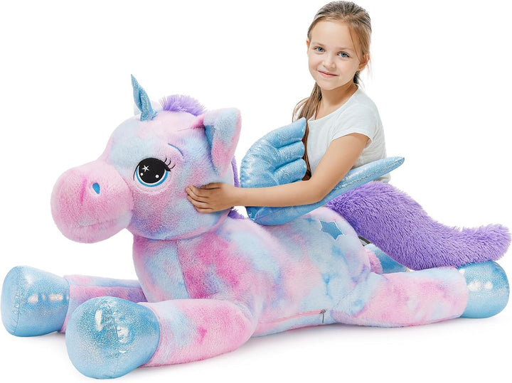 MorisMos Einhorn Kuscheltier gross XXL mit flügel, 110cm riesen Einhorn Stofftier Plüschtier, Gesche