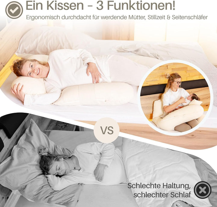 Seitenschläferkissen XL, Schwangerschaftskissen, Stillkissen, Memory Foam Füllung, Kissenbezug 100%