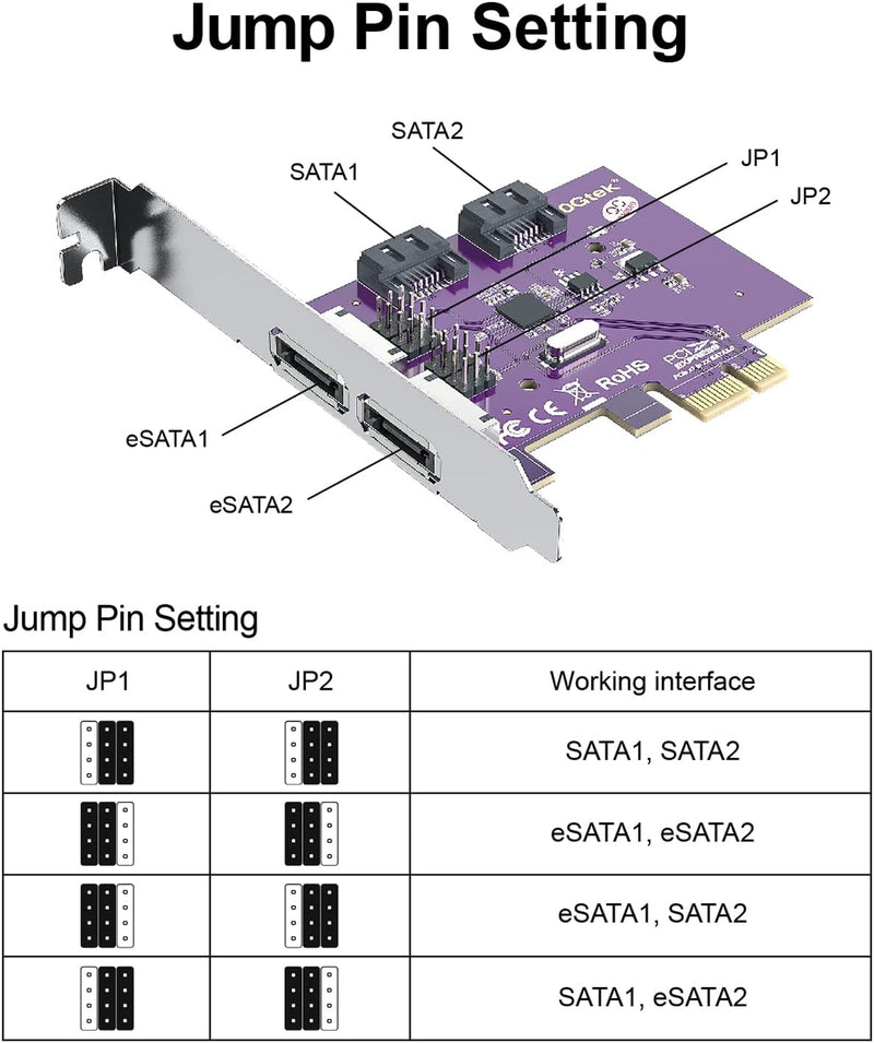 Port eSATA3.0 or 2 Port SATA3.0 Non-Raid Controller Card, X1, with 2 SATA Cable, Support SSD and HDD