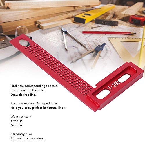 T Type Lineal 200 mm/7,9 Zoll Lochlineal Metall, 90 Grad Winkel Klemme, T-200 Winkel Präzisionswinke