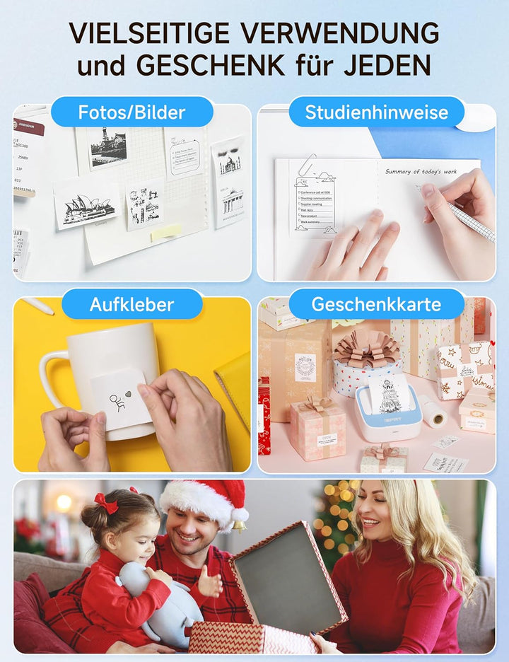 iDPRT Mini Tragbare Aufkleber Drucker，Bluetooth Thermodrucker für Studie Notizen Bilder DIY，Studienn