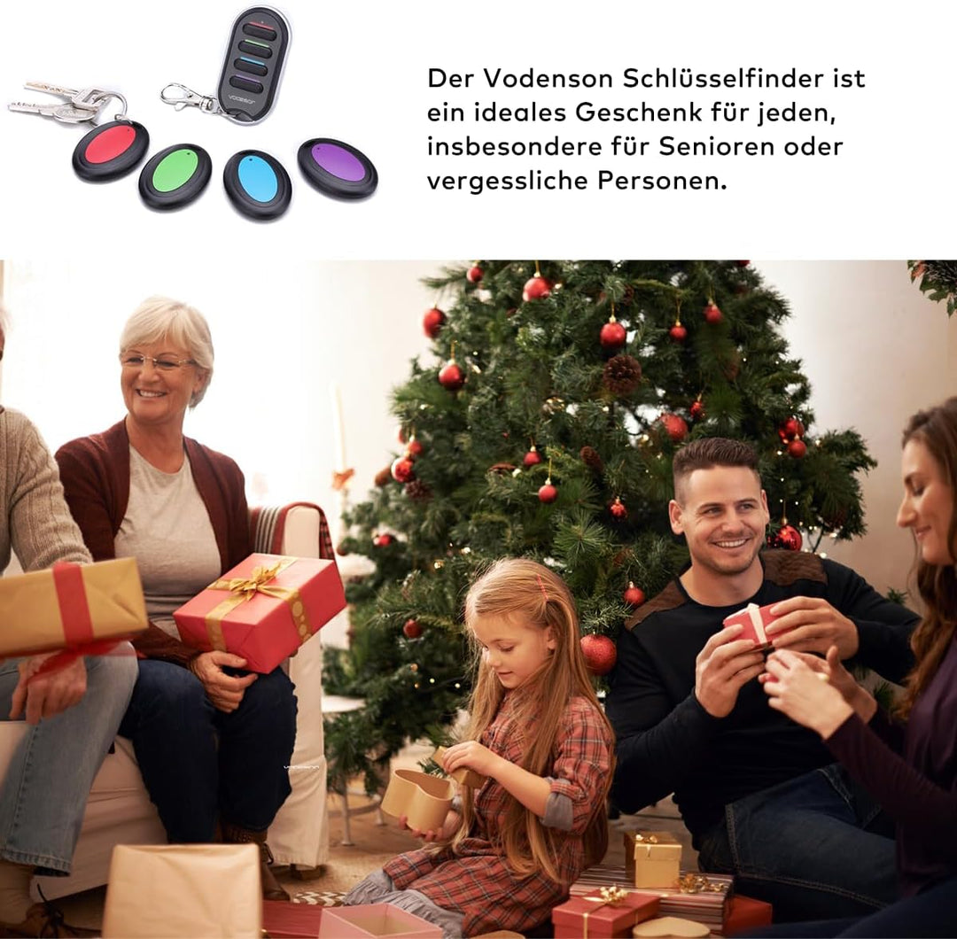 VODESON Schlüsselfinder Wireless Key Finder mit 4 Empfängern RF Item Locator, Item Tracker Support F